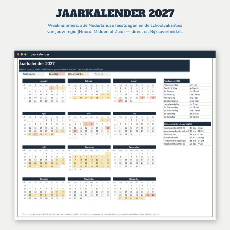 Haushaltsbuch 2027 (Excel) | Budgetplaner (Google Sheets, Niederländisch) | Fixe Ausgaben, Sparschweine, Schulden, Jahreskalender | Budgetplaner 2027 Bild 10