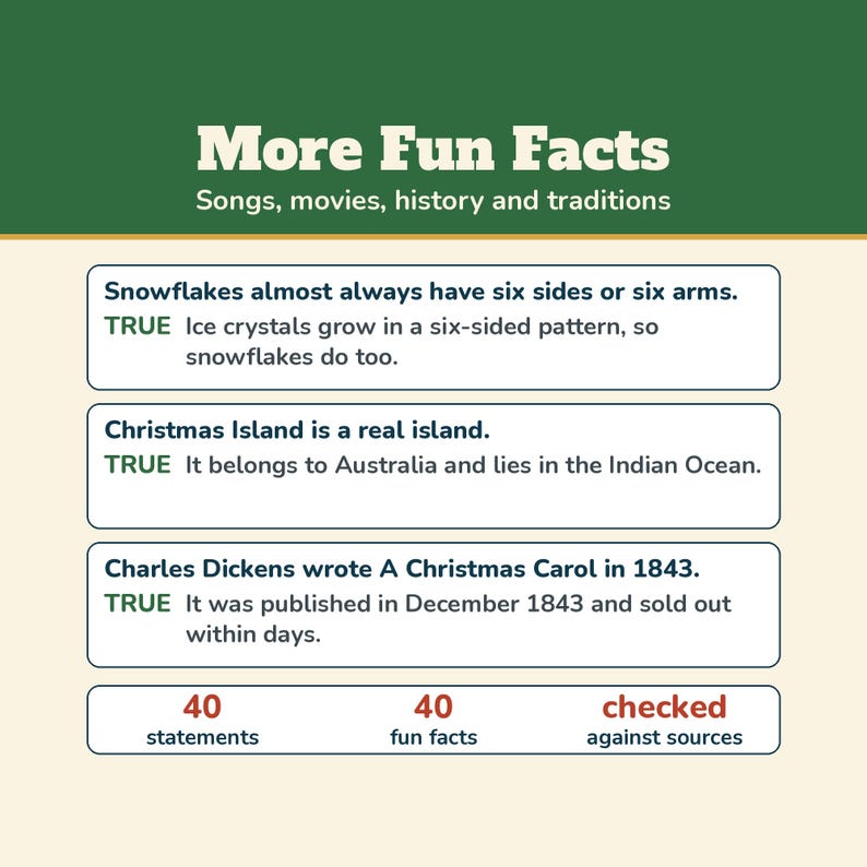 Christmas True or False Game, Printable Christmas Trivia with Fun Facts, Holiday Trivia for Kids Adults Seniors, Class or Office Party Bild 7