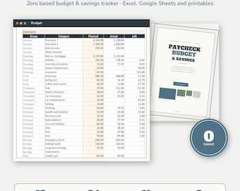 Arkusz kalkulacyjny budżetu wynagrodzeń | Planer budżetu zerowego w programie Excel i Arkuszach Google | Śledzenie oszczędności – drukowany segregator finansowy | Natychmiastowe pobieranie