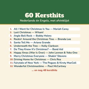 Christmas Music Bingo 60 Christmas Hits 50 Cards | Music Bingo Christmas Dutch Printable | Christmas Drinks, Christmas Party, Family, New Year's Eve image 4
