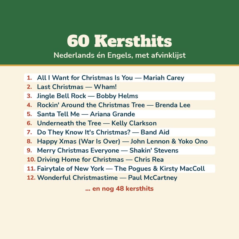 Christmas Music Bingo 60 Christmas Hits 50 Cards | Music Bingo Christmas Dutch Printable | Christmas Drinks, Christmas Party, Family, New Year's Eve image 4