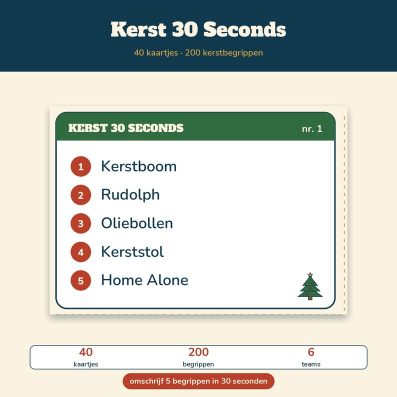 Paquete de juegos navideños en neerlandés | Bingo navideño (50 cartones), 30 segundos de Navidad, concurso navideño (60 preguntas), bingo musical navideño | Juego imprimible para la cena de Navidad imagen 3