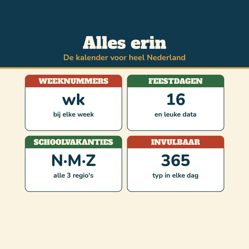 Calendar 2027 Netherlands | Week Numbers, Public Holidays and School Holidays | Fillable PDF A4 and A3 | Annual Calendar Monthly Calendar 2027 image 2