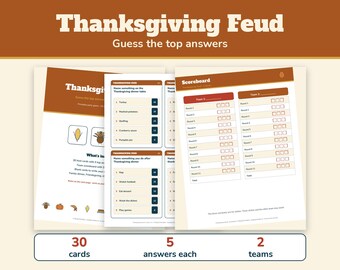 Thanksgiving Feud Game Printable, Friendsgiving Game, Guess the Top Answers, Family Thanksgiving Party Game for Adults and Kids