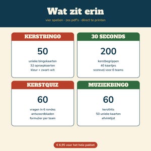 Paquete de juegos navideños en neerlandés | Bingo navideño (50 cartones), 30 segundos de Navidad, concurso navideño (60 preguntas), bingo musical navideño | Juego imprimible para la cena de Navidad imagen 6