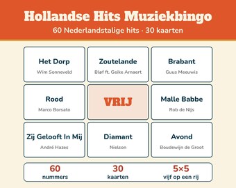 Dutch Hits Music Bingo | Music Bingo 30 Cards | 60 Dutch Songs | Printable Party Game PDF | Music Quiz