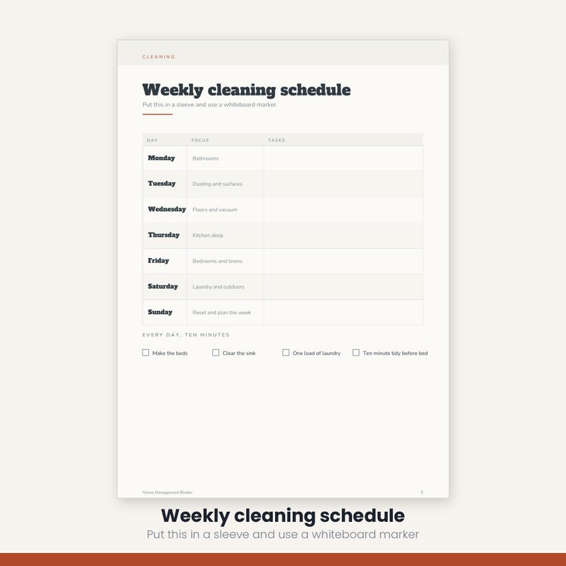 Home Management Binder Printable | Cleaning Schedule Meal Planner Budget | Household Organizer 25 Pages | A4 US Letter Instant Download image 8