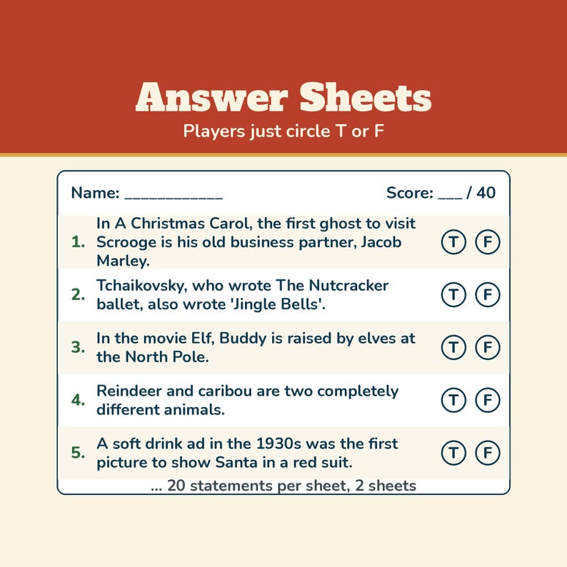 Christmas True or False Game, Printable Christmas Trivia with Fun Facts, Holiday Trivia for Kids Adults Seniors, Class or Office Party Bild 6
