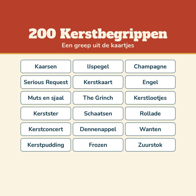 Christmas 30 Seconds 200 Concepts | Christmas Game Dutch Printable | Guessing Game for Christmas Dinner, Christmas Drinks, Family, and New Year's Eve image 5
