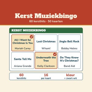 Christmas Music Bingo 60 Christmas Hits 50 Cards | Music Bingo Christmas Dutch Printable | Christmas Drinks, Christmas Party, Family, New Year's Eve image 1