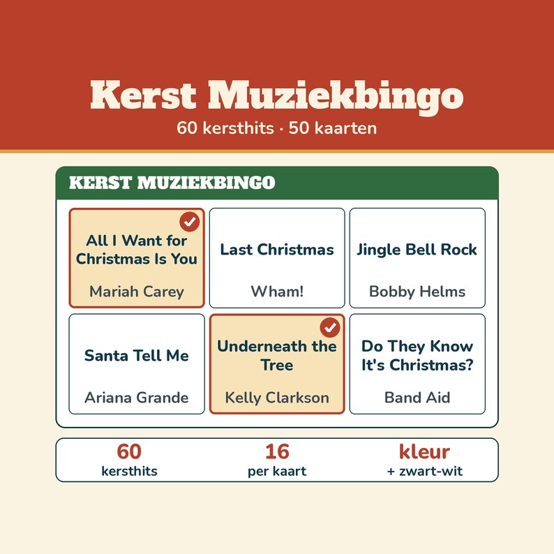 Christmas Music Bingo 60 Christmas Hits 50 Cards | Music Bingo Christmas Dutch Printable | Christmas Drinks, Christmas Party, Family, New Year's Eve image 1