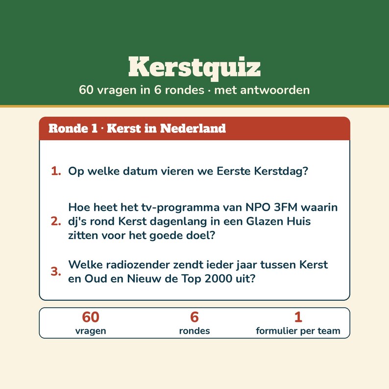 Julquiz 60 frågor med svar | Holländskt julpubquiz | Utskrivbart quiz för julmiddag, juldrinkar och nyårsafton bild 1