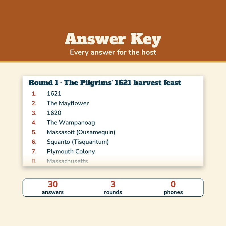Thanksgiving Trivia Game Printable, 30 Questions with Answers, Friendsgiving Trivia, Thanksgiving Quiz for Adults Seniors and Kids image 3