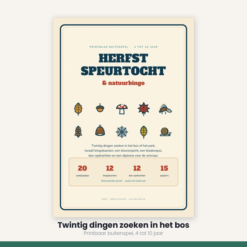 Kids Party Printable | Autumn Scavenger Hunt and Nature Bingo | Outdoor Games for Children | Dutch PDF image 5