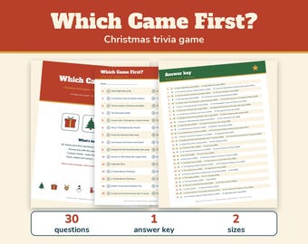Christmas Which Came First Game, Printable Christmas Trivia, Holiday Trivia for Adults Teens Seniors, Office Christmas Party Game