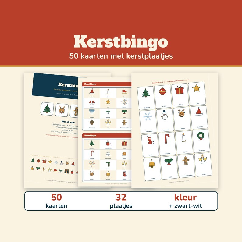 Christmas Bingo 50 Cards with Pictures | Christmas Bingo for Children and Family | Printable Christmas Game in Dutch | Christmas Dinner, Class, Christmas Drinks image 1