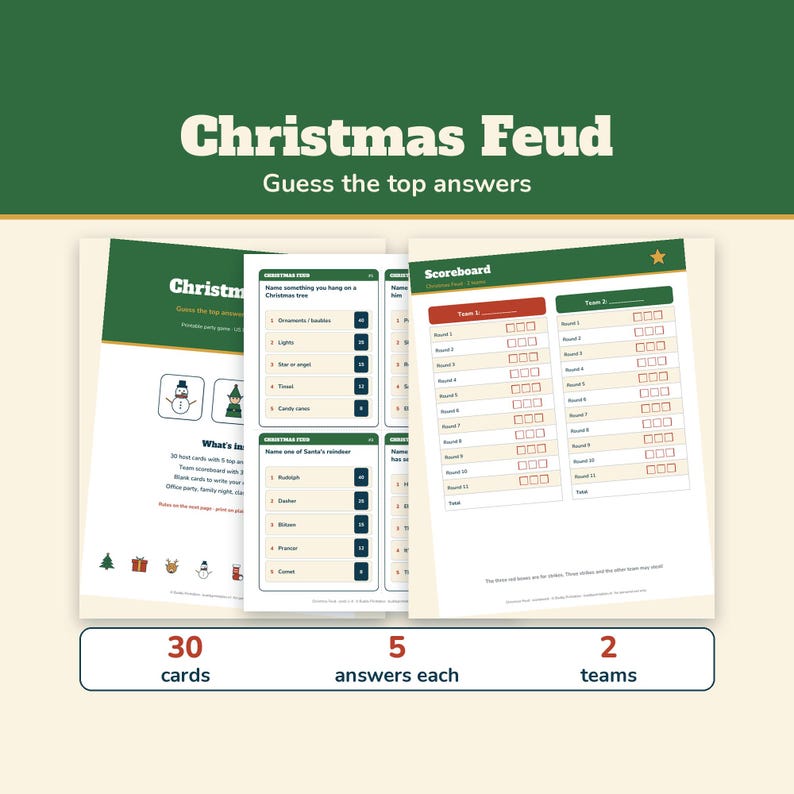 Christmas Feud Game, Printable Christmas Party Game for Adults Kids, Friendly Feud Holiday Trivia, Office Work Christmas Game image 1