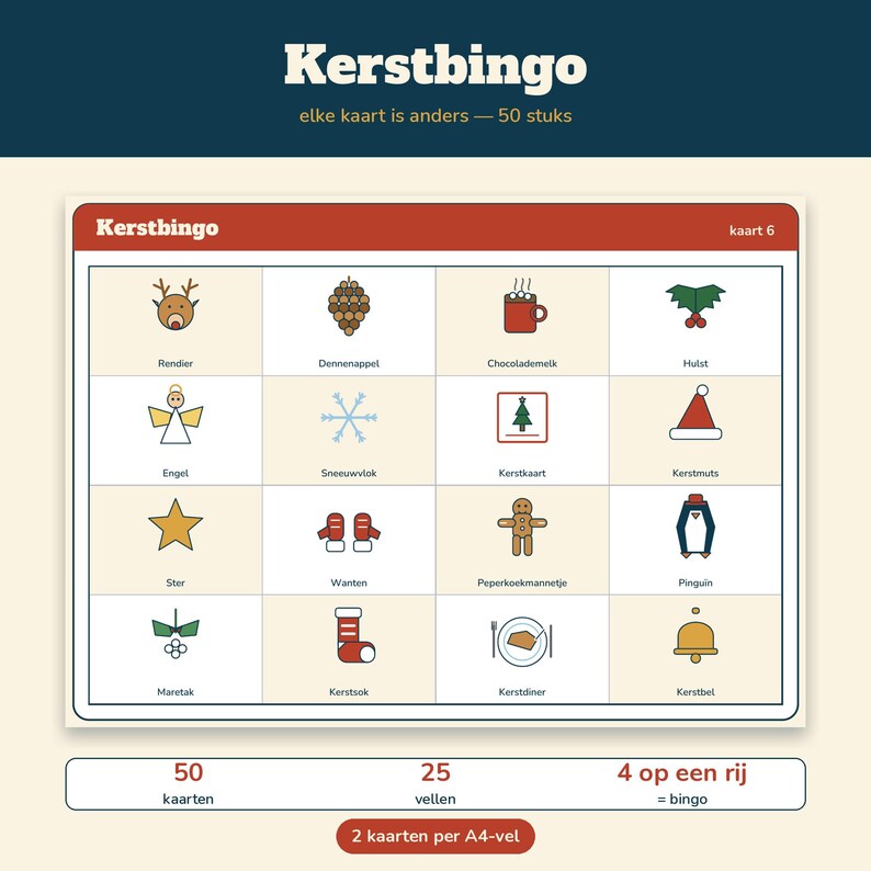 Paquete de juegos navideños en neerlandés | Bingo navideño (50 cartones), 30 segundos de Navidad, concurso navideño (60 preguntas), bingo musical navideño | Juego imprimible para la cena de Navidad imagen 10