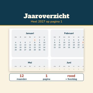 Calendar 2027 Netherlands | Week Numbers, Public Holidays and School Holidays | Fillable PDF A4 and A3 | Annual Calendar Monthly Calendar 2027 image 6