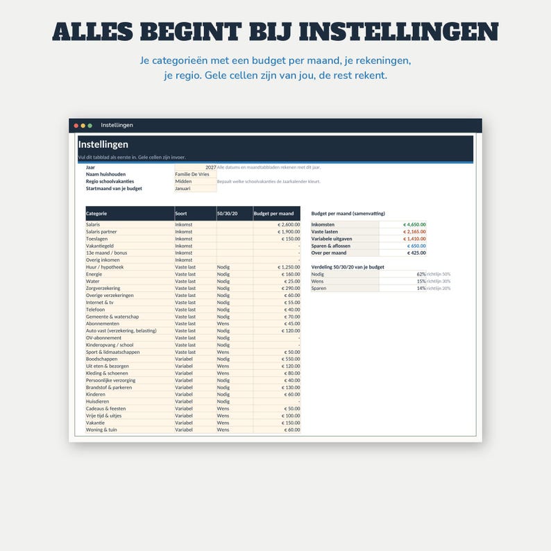 Haushaltsbuch 2027 (Excel) | Budgetplaner (Google Sheets, Niederländisch) | Fixe Ausgaben, Sparschweine, Schulden, Jahreskalender | Budgetplaner 2027 Bild 18