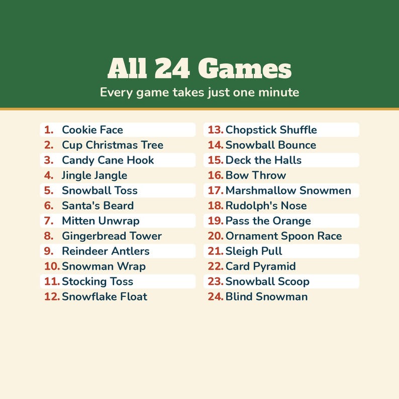 Christmas Minute Games, 24 One Minute Party Games Printable, Christmas Party Games for Kids and Adults, Family, Classroom, Office Party image 5