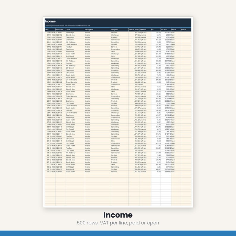 Small Business Bookkeeping Spreadsheet | Income Expense Tracker Excel Google Sheets | VAT Profit Loss Invoice | Instant Download image 11