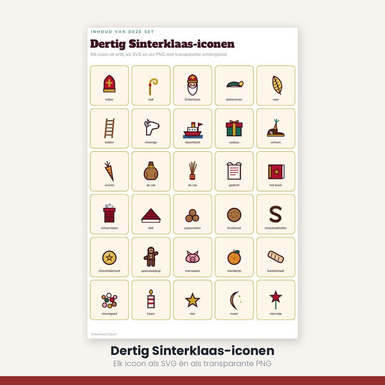 Sinterklaas Clipart 30 Icons | SVG und transparentes PNG | Cricut Silhouette Pakjesavond | Niederländischer digitaler Download Bild 5