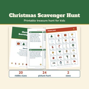 Christmas Scavenger Hunt for Kids, Printable Treasure Hunt Riddles, Christmas Clue Cards, Indoor Christmas Game, Picture Hunt image 1