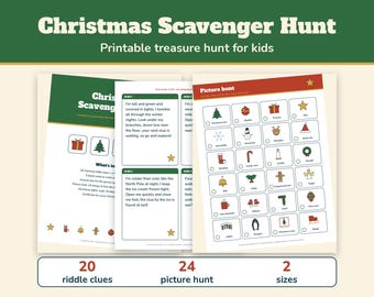 Christmas Scavenger Hunt for Kids, Printable Treasure Hunt Riddles, Christmas Clue Cards, Indoor Christmas Game, Picture Hunt