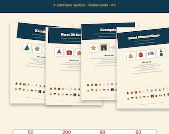 Christmas Games Package Dutch | Christmas Bingo 50 Cards, Christmas 30 Seconds, Christmas Quiz 60 Questions, Christmas Music Bingo | Printable Christmas Dinner Game