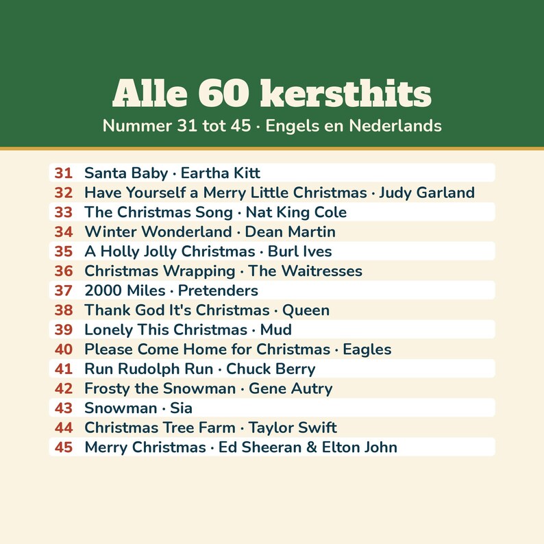 Christmas Music Bingo 60 Christmas Hits 50 Cards | Music Bingo Christmas Dutch Printable | Christmas Drinks, Christmas Party, Family, New Year's Eve image 10