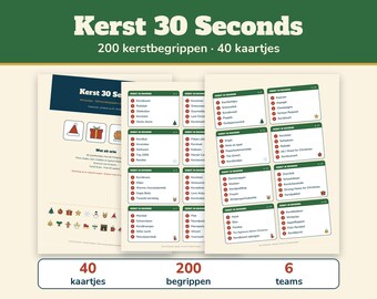 Christmas 30 Seconds 200 Concepts | Christmas Game Dutch Printable | Guessing Game for Christmas Dinner, Christmas Drinks, Family, and New Year's Eve