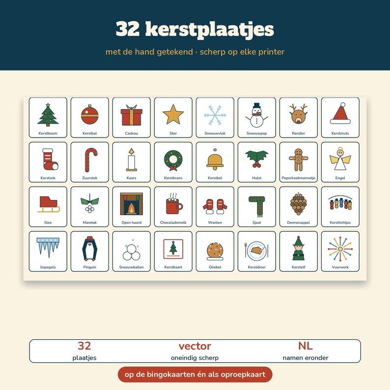 Paquete de juegos navideños en neerlandés | Bingo navideño (50 cartones), 30 segundos de Navidad, concurso navideño (60 preguntas), bingo musical navideño | Juego imprimible para la cena de Navidad imagen 9