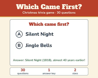 Christmas Which Came First Game, Printable Christmas Trivia, Holiday Trivia for Adults Teens Seniors, Office Christmas Party Game