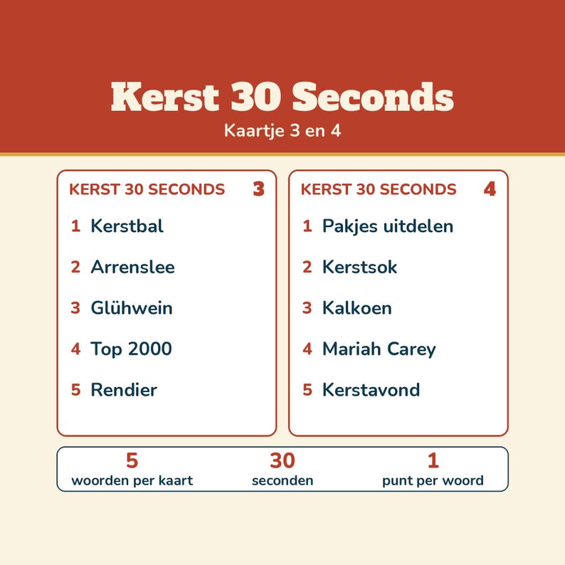 Christmas 30 Seconds 200 Concepts | Christmas Game Dutch Printable | Guessing Game for Christmas Dinner, Christmas Drinks, Family, and New Year's Eve image 8
