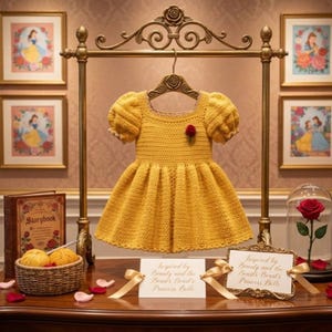 Crochet Baby Dress Pattern | Belle Inspired Puff Sleeve Gown (Digital Download)