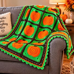 Crochet Pumpkin Patch Blanket Pattern | Fall Baby Afghan (PDF)