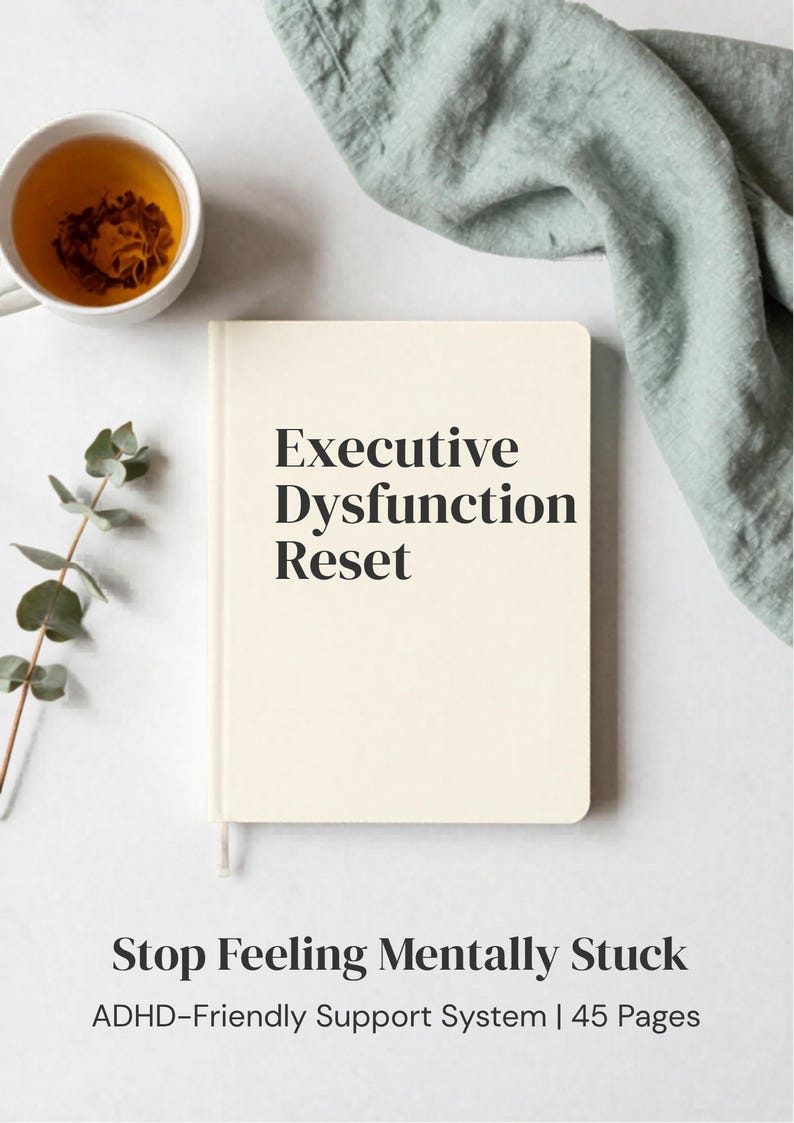 Återställning av exekutiv dysfunktion Utskrivbar PDF, ADHD-produktivitetsarbetsbok, uppgiftsförlamning och mental klarhetsplanerare bild 1