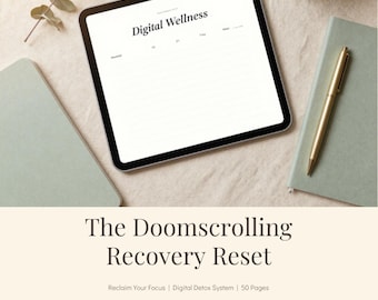 PDF imprimible para la recuperación de la adicción al desplazamiento excesivo, planificador de desintoxicación digital, cuaderno de trabajo para la recuperación de la atención, descarga digital.