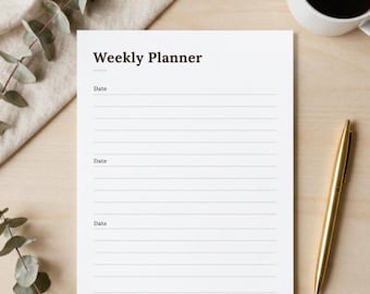 Planificador semanal minimalista imprimible en PDF, planificador de productividad semanal, planificador digital minimalista, descarga instantánea.