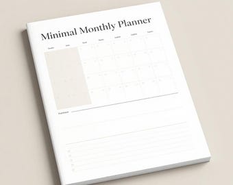 Planificador mensual imprimible en PDF, planificador de productividad minimalista, organizador mensual, planificador digital, descarga instantánea.