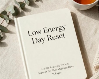 PDF imprimible para reiniciar el día con poca energía, cuaderno de trabajo para la recuperación del agotamiento, planificador de productividad y bienestar suave.