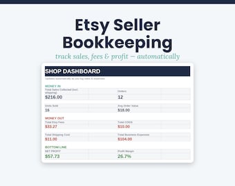 Foglio di calcolo per la contabilità dei venditori Etsy / Monitoraggio di vendite, commissioni e profitti, registro spese e tasse / Excel, Fogli Google / Piccole imprese