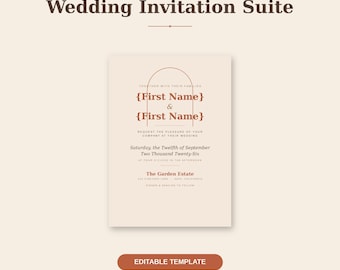 Plantilla de invitación de boda Boho Terracota, paquete editable / Invitación imprimible Arch Pampas / Canva, Templett / RSVP, detalles / Descargar
