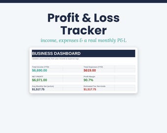 Registro de pérdidas y ganancias para pequeñas empresas / Registro de ingresos y gastos, estado de resultados mensual, registro de impuestos / Excel, Google Sheets