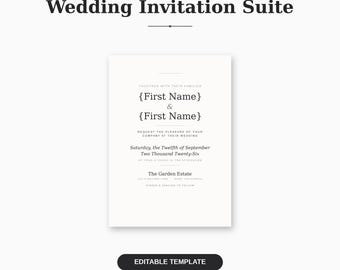 Plantilla minimalista para invitación de boda, paquete editable / Invitación moderna y sencilla para imprimir / Canva, Templett / Confirmación de asistencia, detalles / Descarga instantánea