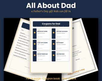 Todo sobre papá (imprimible) / Regalo del Día del Padre para completar (de parte de los niños), talonario de cupones, premio para papá / Descarga instantánea en PDF