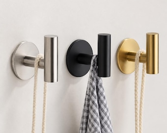 No Drill Stainless Steel 2 Pcs Towel Hooks in Silver, Black or Gold for Bathroom Storage