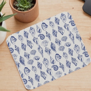 Nautical Blue Shells Mouse Pad, Workspace Decor, 9" x 8" Desk Mat