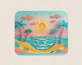 Alfombrilla de ratón con diseño de puesta de sol en 3D en la playa, decoración para el espacio de trabajo, alfombrilla de escritorio de 23 x 20 cm.